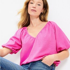 LOFT Crinkle Seersucker Bubble Hem Top